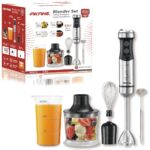 5-in-1 Blender Set – 4-Blade Immersion Blender with 500ml Chopper, 700ml Measuring Cup, Stainless Steel Whisk & Masher Attachment