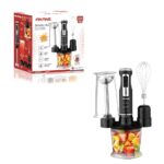 4-in-1 Hand Blender Set – 5-Speed Dial, 4-Blade Immersion Blender with 500ml Chopper, 700ml Measuring Cup, Whisk & Countertop Stand