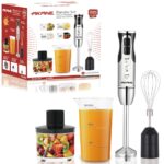 Blender Set – 4-Blade Immersion Blender with Two-Switch Fast Start, 500ml Chopper, 600ml Measuring Cup, Whisk & Milk Frother